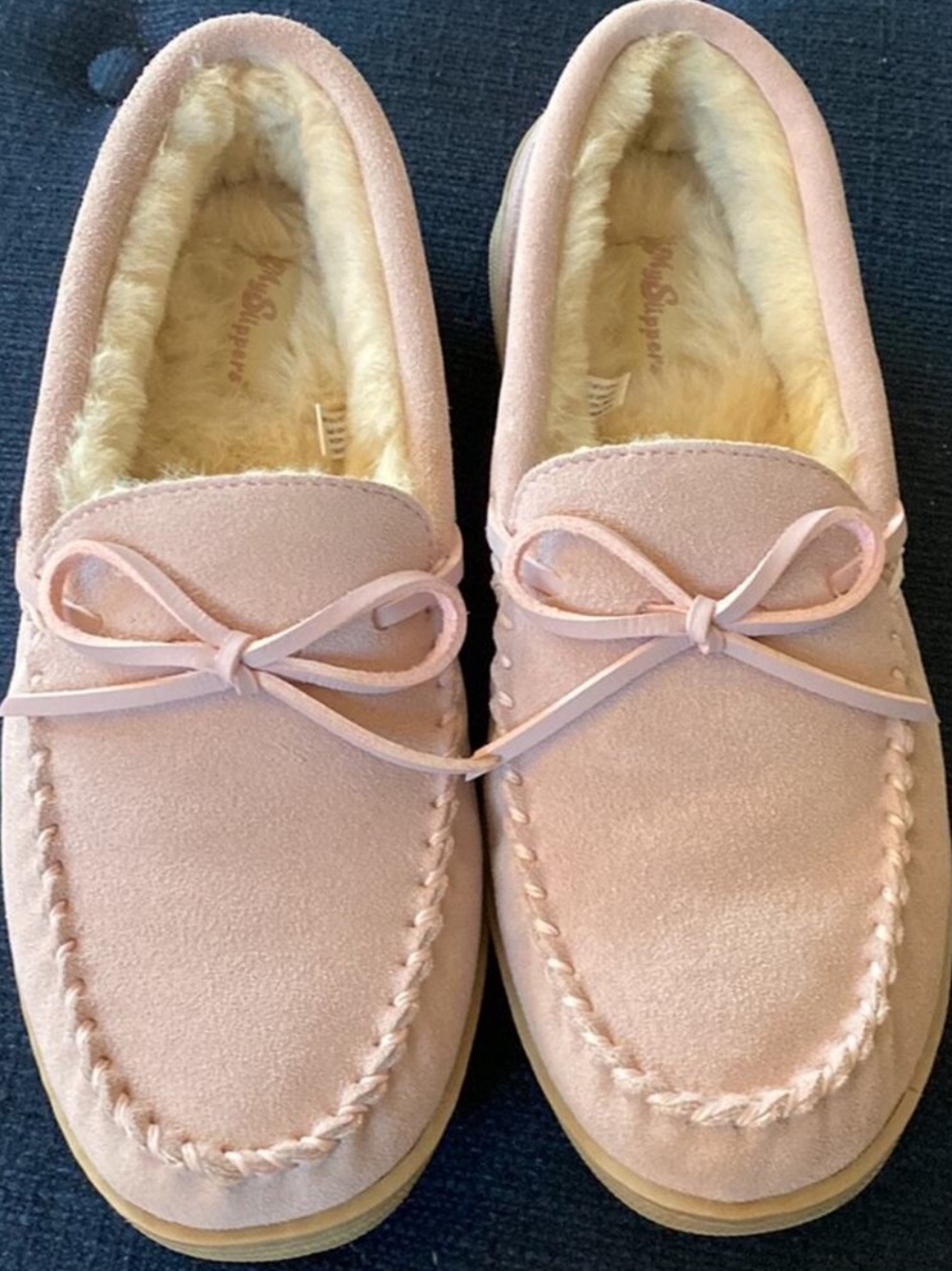 My slippers Womens 9 Moccasins Suede Pink Comfort Memory Leather Indoor Outdoor
